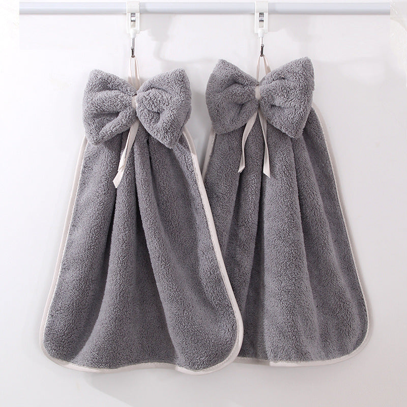 High Density Coral Velvet Bow Cute Hanging Hand Towel Absorbent