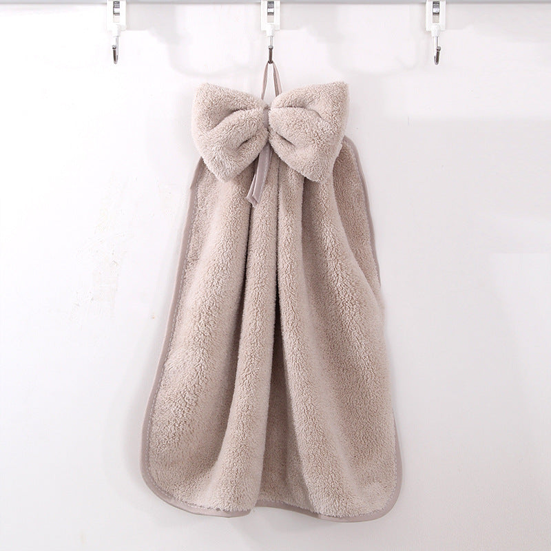 High Density Coral Velvet Bow Cute Hanging Hand Towel Absorbent